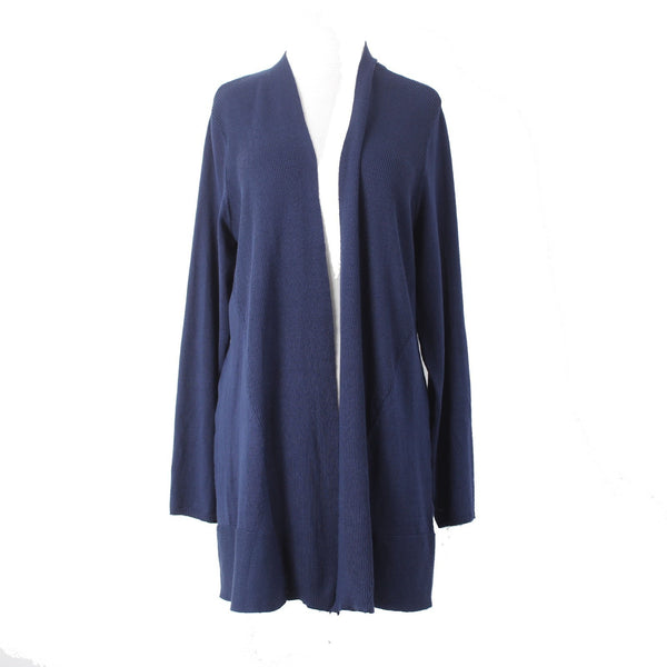 Chicos Sweater Wrap NEW $80 Sz 2 Kings Navy Rib Mix Sweater Rayon Wrap