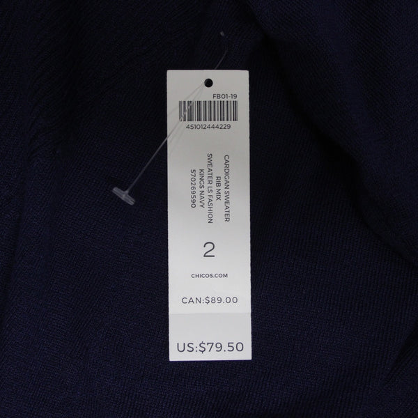 Chicos Sweater Wrap NEW $80 Sz 2 Kings Navy Rib Mix Sweater Rayon Wrap