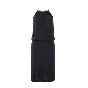 White House Black Market Sz S Black Silver Beaded Lined 100% Rayon Poly Dress