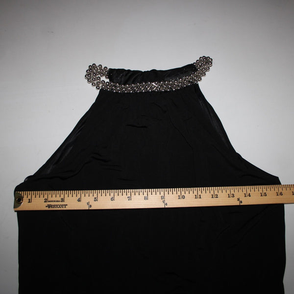White House Black Market Sz S Black Silver Beaded Lined 100% Rayon Poly Dress