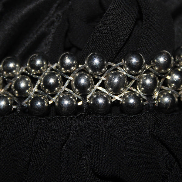 White House Black Market Sz S Black Silver Beaded Lined 100% Rayon Poly Dress