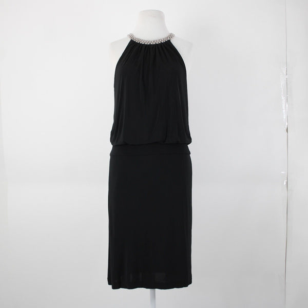 White House Black Market Sz S Black Silver Beaded Lined 100% Rayon Poly Dress