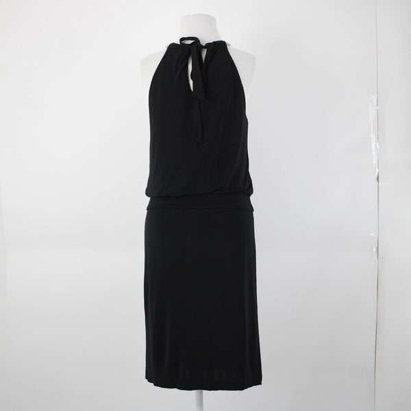 White House Black Market Sz S Black Silver Beaded Lined 100% Rayon Poly Dress