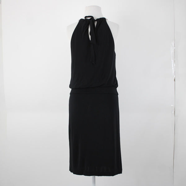 White House Black Market Sz S Black Silver Beaded Lined 100% Rayon Poly Dress