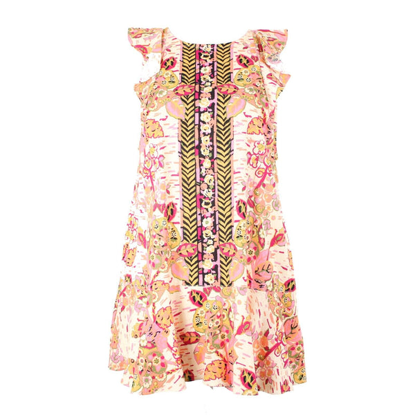 Free People NEW $108 Sz SP Pink Combo Ruffle Open Back Linen Viscose Dress