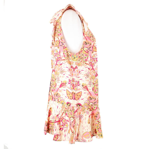 Free People NEW $108 Sz SP Pink Combo Ruffle Open Back Linen Viscose Dress
