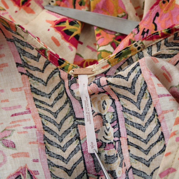 Free People NEW $108 Sz SP Pink Combo Ruffle Open Back Linen Viscose Dress