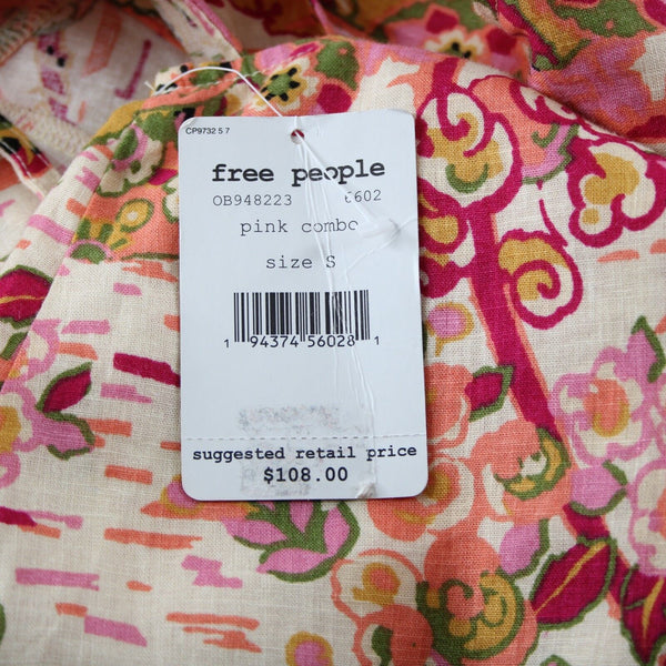Free People NEW $108 Sz SP Pink Combo Ruffle Open Back Linen Viscose Dress