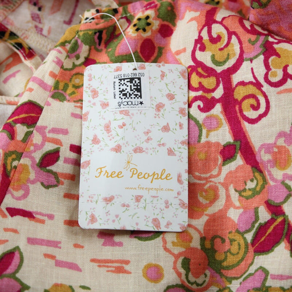 Free People NEW $108 Sz SP Pink Combo Ruffle Open Back Linen Viscose Dress