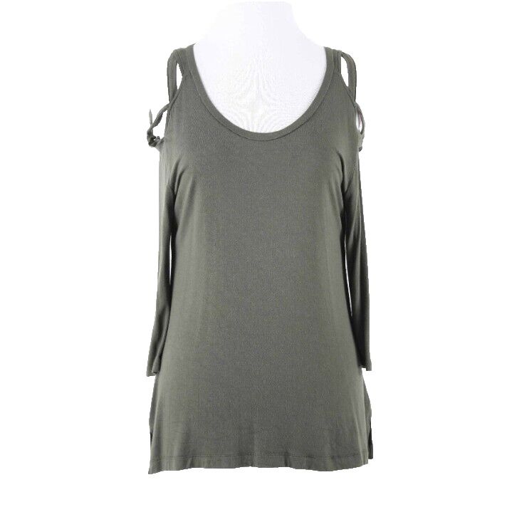 Love Scarlett Sz PS Olive Green Split Side Strap Cold Shoulder Rayon Blend Top