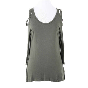 Love Scarlett Sz PS Olive Green Split Side Strap Cold Shoulder Rayon Blend Top