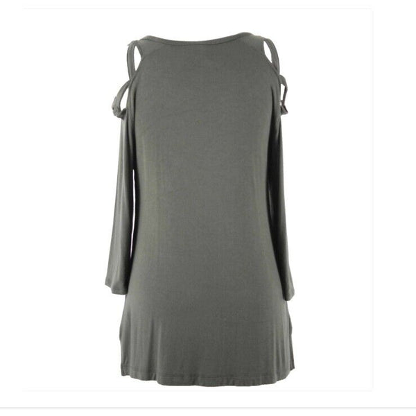 Love Scarlett Sz PS Olive Green Split Side Strap Cold Shoulder Rayon Blend Top