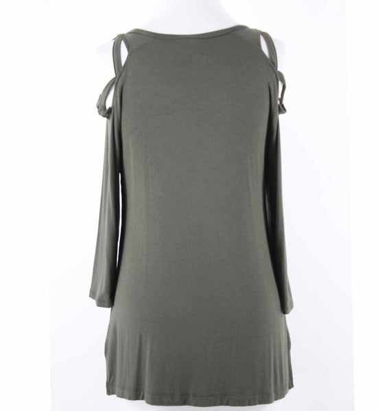 Love Scarlett Sz PS Olive Green Split Side Strap Cold Shoulder Rayon Blend Top