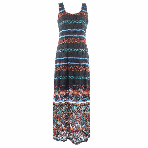 Ronni Nicole Sz 8 Black Multi Tank Lace Overlay Nylon Spandex Lined Maxi Dress