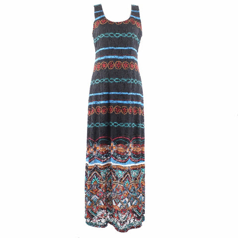Ronni Nicole Sz 8 Black Multi Tank Lace Overlay Nylon Spandex Lined Maxi Dress