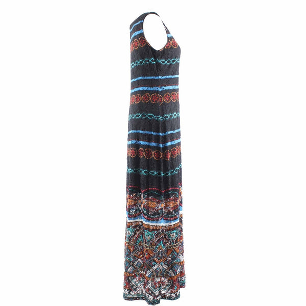Ronni Nicole Sz 8 Black Multi Tank Lace Overlay Nylon Spandex Lined Maxi Dress
