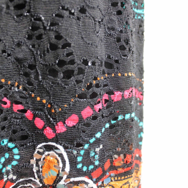 Ronni Nicole Sz 8 Black Multi Tank Lace Overlay Nylon Spandex Lined Maxi Dress