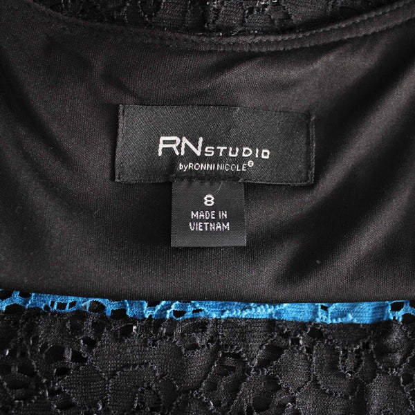Ronni Nicole Sz 8 Black Multi Tank Lace Overlay Nylon Spandex Lined Maxi Dress