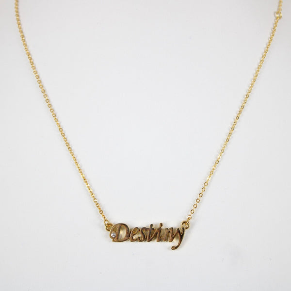 DESTINY NEW Name Goldtone Rhinestone Accent 14.5" w 4.5" Multi Ring Ext Necklace
