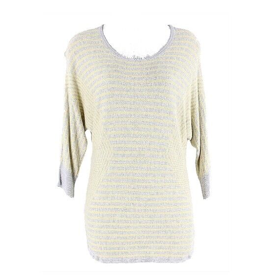 Dana Buchman Sz L GrayYellow Stripe High Low Viscose Sweater