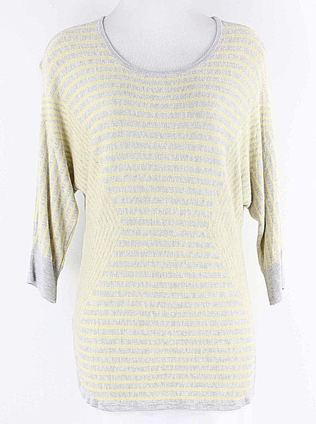 Dana Buchman Sz L GrayYellow Stripe High Low Viscose Sweater