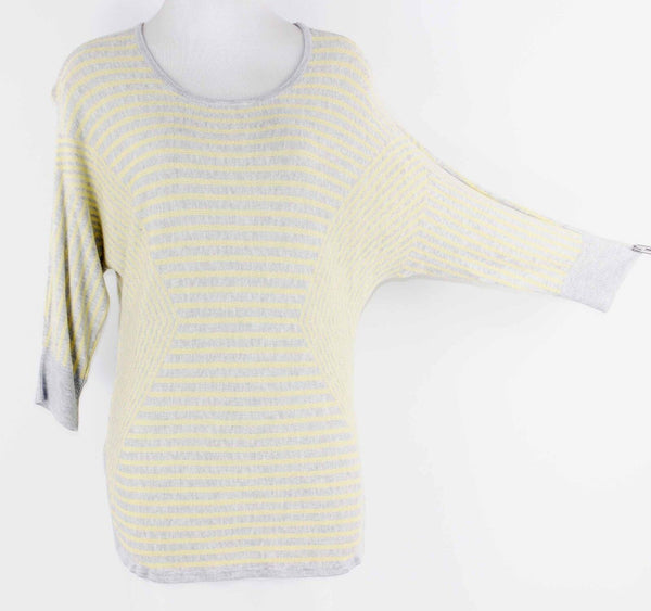 Dana Buchman Sz L GrayYellow Stripe High Low Viscose Sweater
