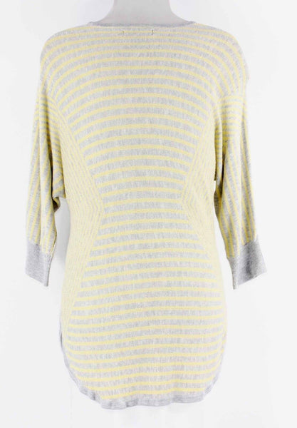 Dana Buchman Sz L GrayYellow Stripe High Low Viscose Sweater