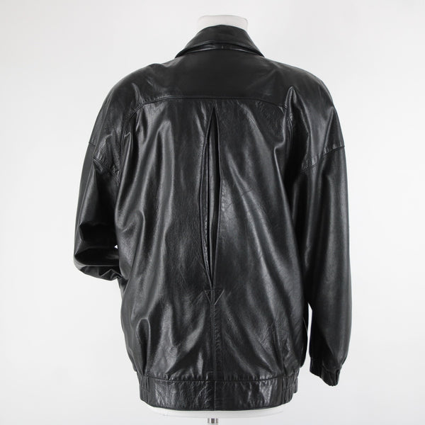 Vakko Sz S Vintage Oversize 80's Black Collared Pocketed Lined Leather Jacket