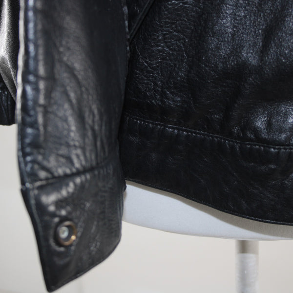 Vakko Sz S Vintage Oversize 80's Black Collared Pocketed Lined Leather Jacket