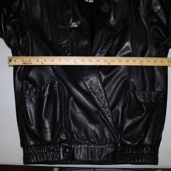 Vakko Sz S Vintage Oversize 80's Black Collared Pocketed Lined Leather Jacket