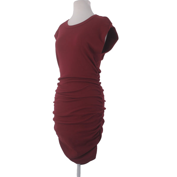 Michael Stars Dress Sz M Burgundy Red Ruching Round Neck Cotton Modal Dress
