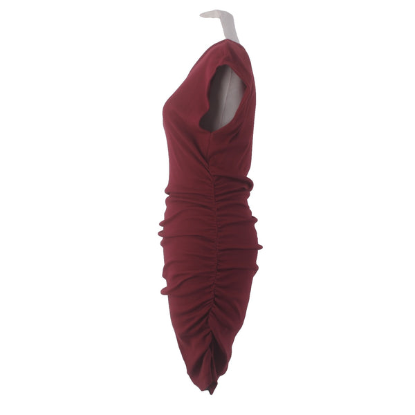 Michael Stars Dress Sz M Burgundy Red Ruching Round Neck Cotton Modal Dress