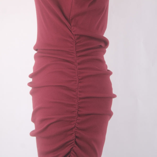 Michael Stars Dress Sz M Burgundy Red Ruching Round Neck Cotton Modal Dress