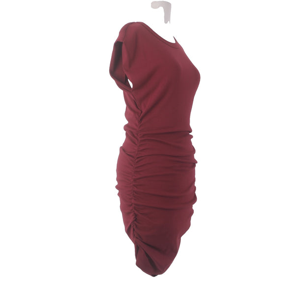 Michael Stars Dress Sz M Burgundy Red Ruching Round Neck Cotton Modal Dress