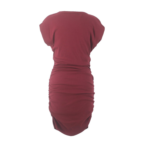 Michael Stars Dress Sz M Burgundy Red Ruching Round Neck Cotton Modal Dress
