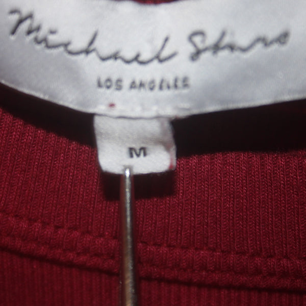 Michael Stars Dress Sz M Burgundy Red Ruching Round Neck Cotton Modal Dress