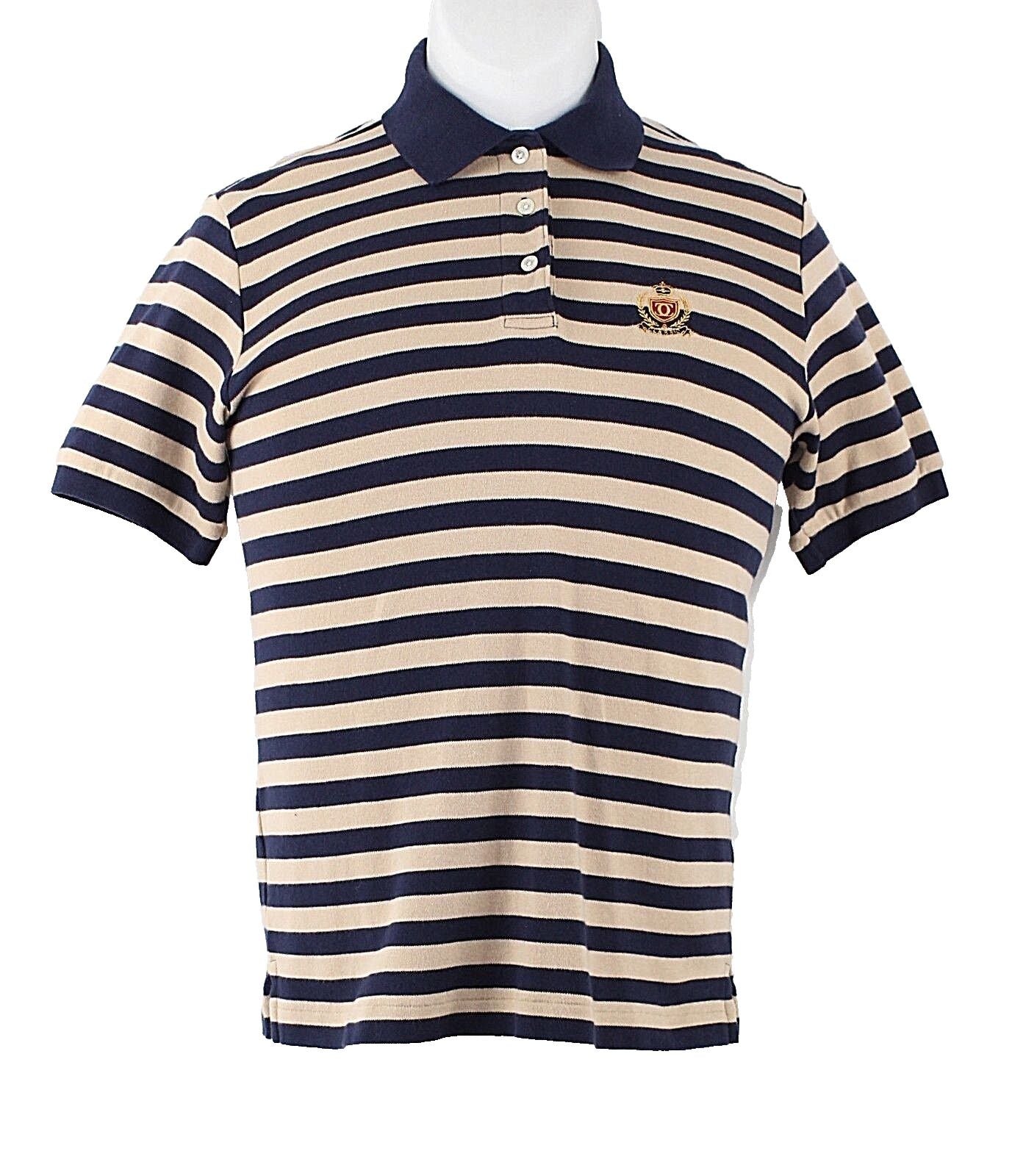 Charter Club M Navy Tan Stripe Embroidered Crest Cotton Top