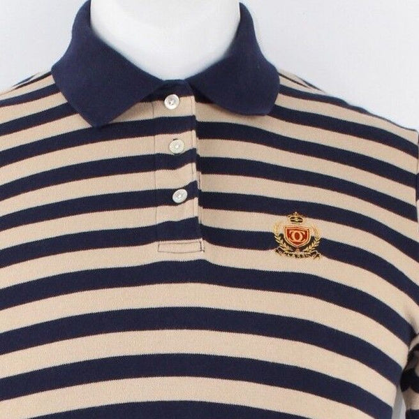 Charter Club M Navy Tan Stripe Embroidered Crest Cotton Top