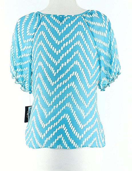 By & By NEW Size M Aqua White Button Front Tie Bottom 100% Polyester Top