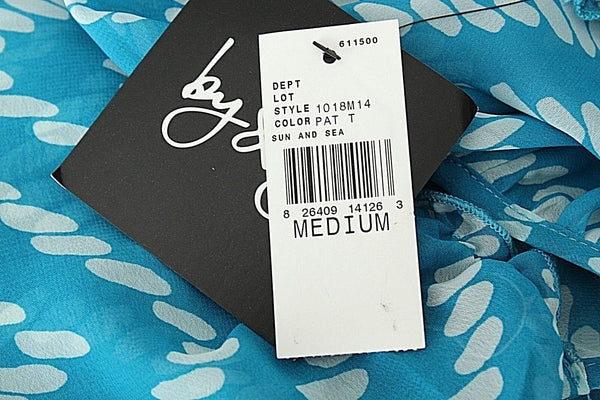 By & By NEW Size M Aqua White Button Front Tie Bottom 100% Polyester Top