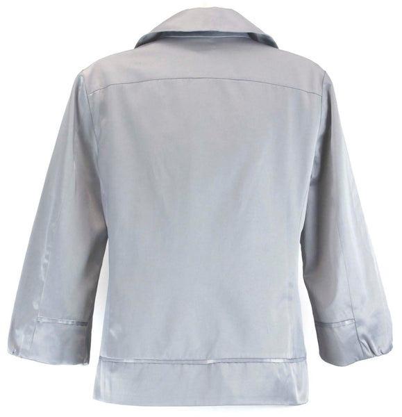 Chicos Sz 0 Seafoam Silver Grey Satin Bell Sleeve Poly Cotton Blnd Jacket