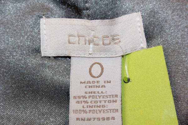 Chicos Sz 0 Seafoam Silver Grey Satin Bell Sleeve Poly Cotton Blnd Jacket