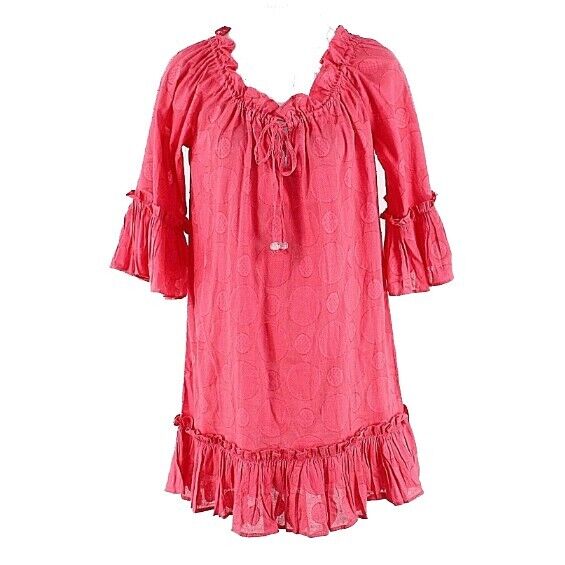 Mudpie NEW $35 Chloe Sz S Pink Watermelon 100% Cotton Ruffles Cover Up Top