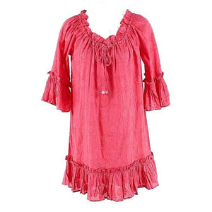 Mudpie NEW $35 Chloe Sz S Pink Watermelon 100% Cotton Ruffles Cover Up Top
