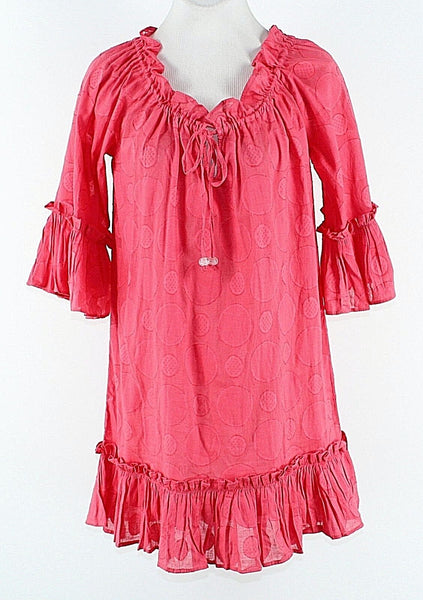 Mudpie NEW $35 Chloe Sz S Pink Watermelon 100% Cotton Ruffles Cover Up Top