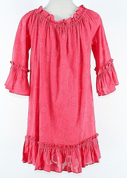 Mudpie NEW $35 Chloe Sz S Pink Watermelon 100% Cotton Ruffles Cover Up Top