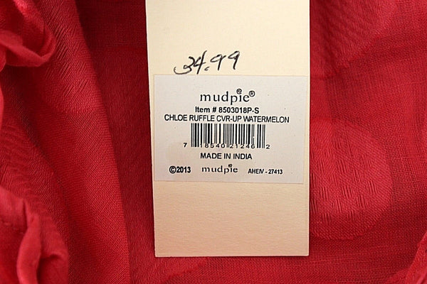 Mudpie NEW $35 Chloe Sz S Pink Watermelon 100% Cotton Ruffles Cover Up Top