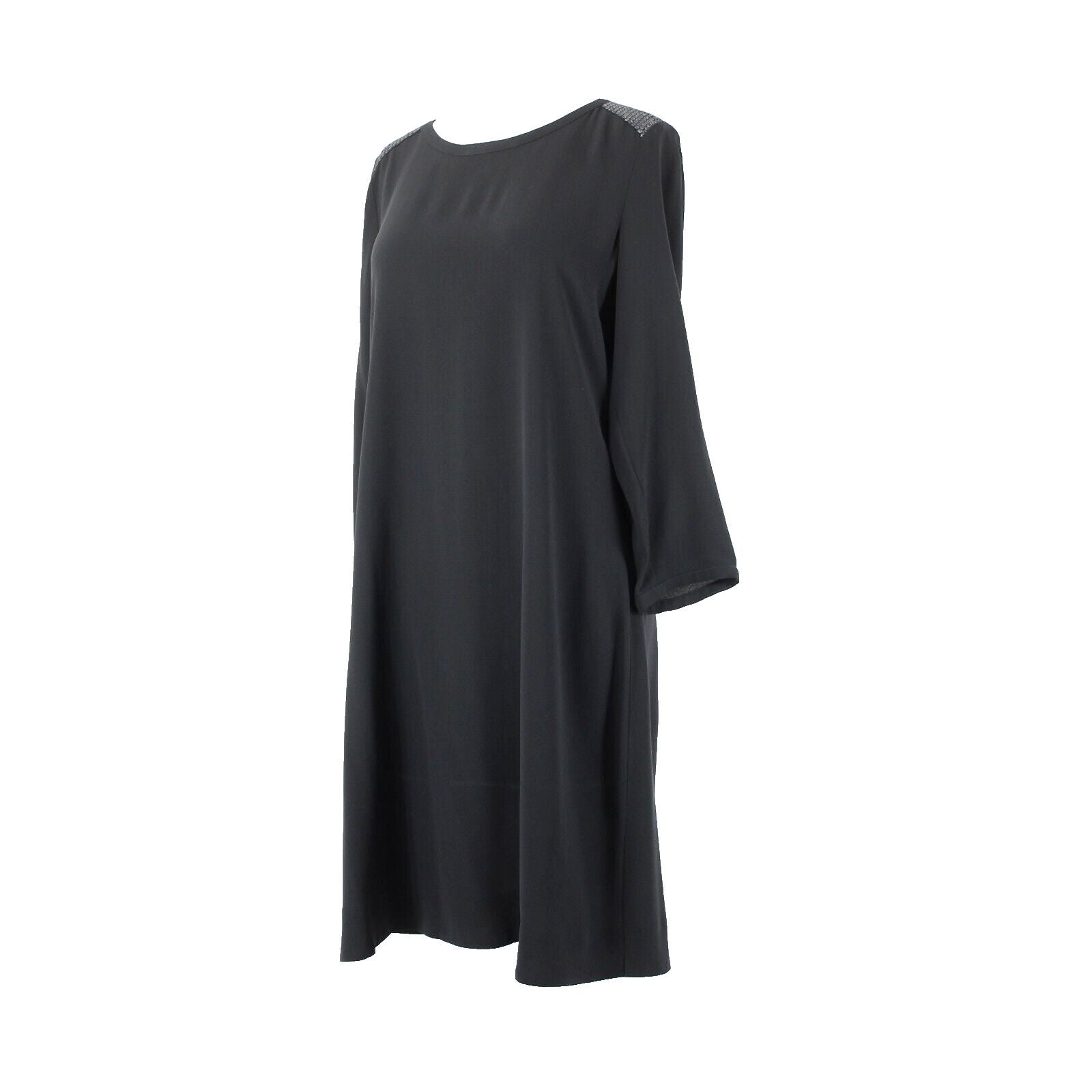 Eileen Fisher NEW Sz XS Black Sequin Shoulder 3/4 Sleeve Unlined Sheer Dress