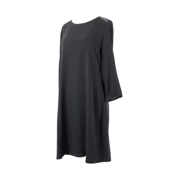 Eileen Fisher NEW Sz XS Black Sequin Shoulder 3/4 Sleeve Unlined Sheer Dress