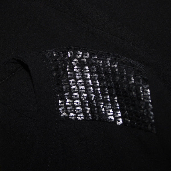 Eileen Fisher NEW Sz XS Black Sequin Shoulder 3/4 Sleeve Unlined Sheer Dress